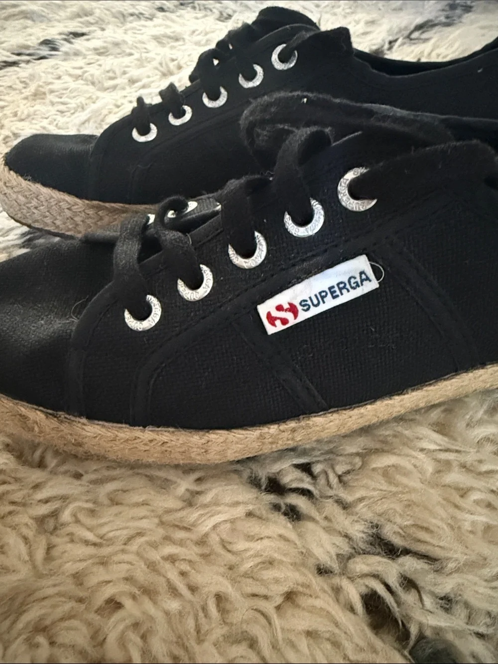 Superga Black Canvas Espadrille Lace-Up Sneakers